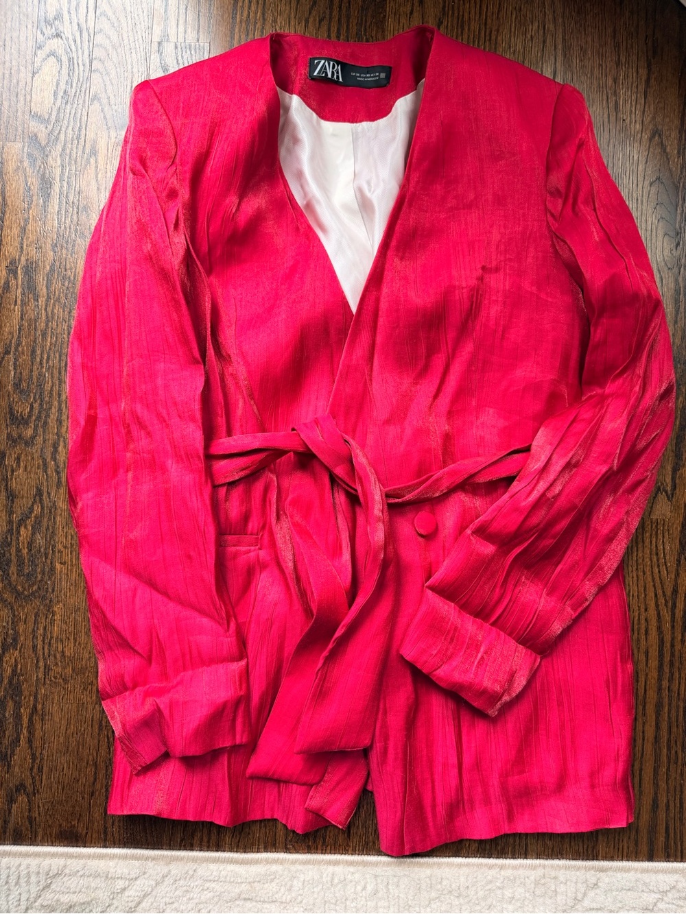 Zara Fuchsia Tie-Waist Wrap Blazer